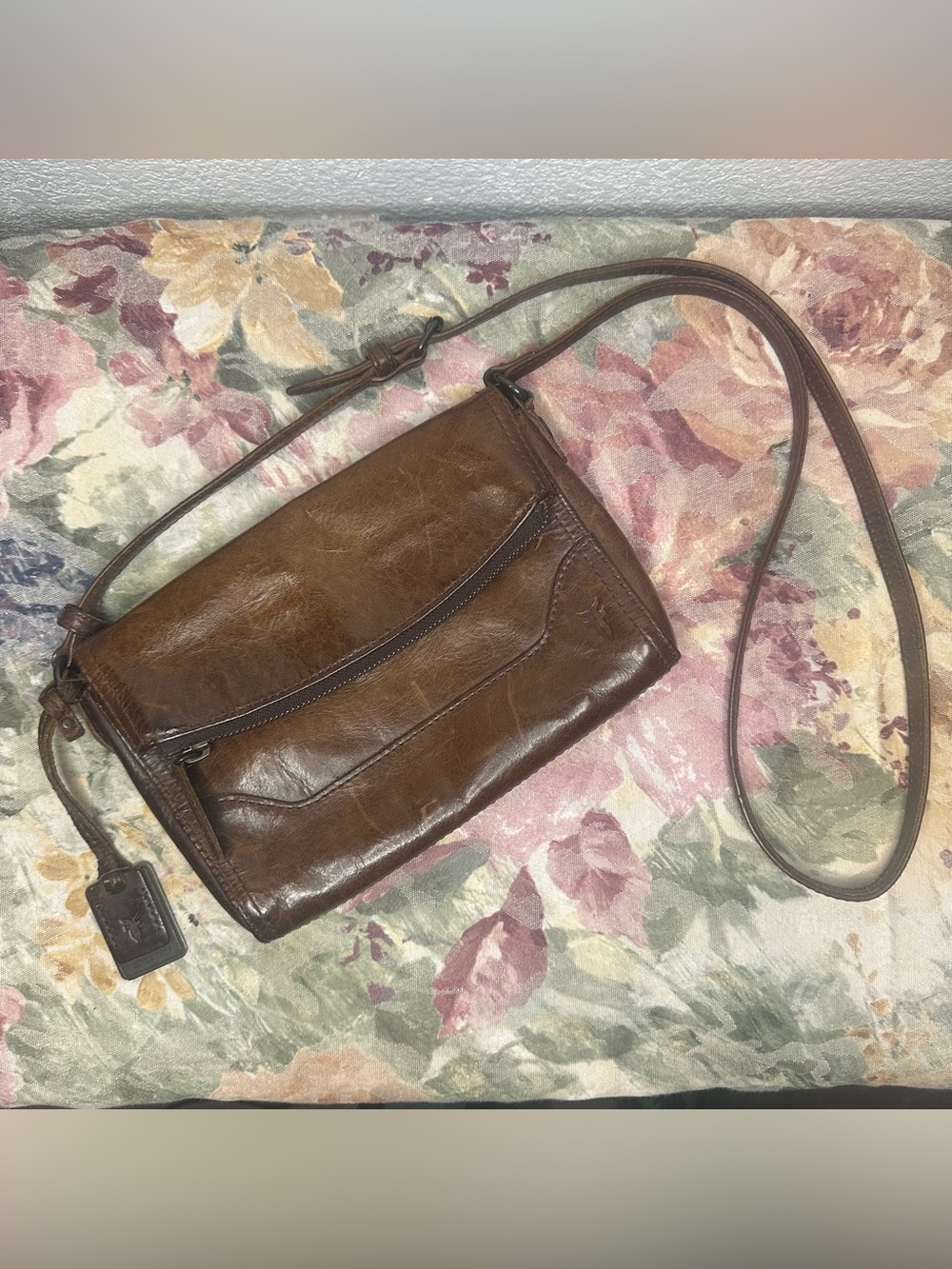 Y2K Frye Melissa Foldover Brown Genuine Leather Crossbody Bag Distressed 2010